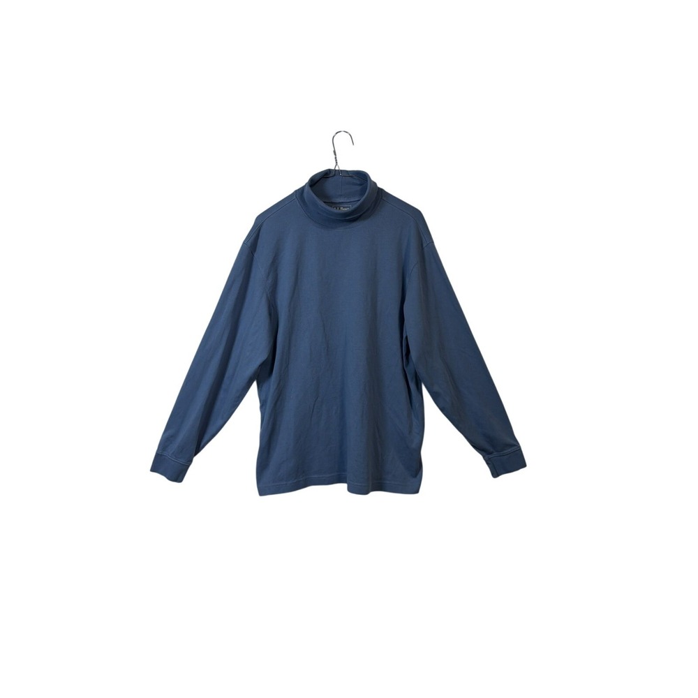 L.L.Bean Turtleneck Top Women Large Blue 100% Cotton Long Sleeve 187357